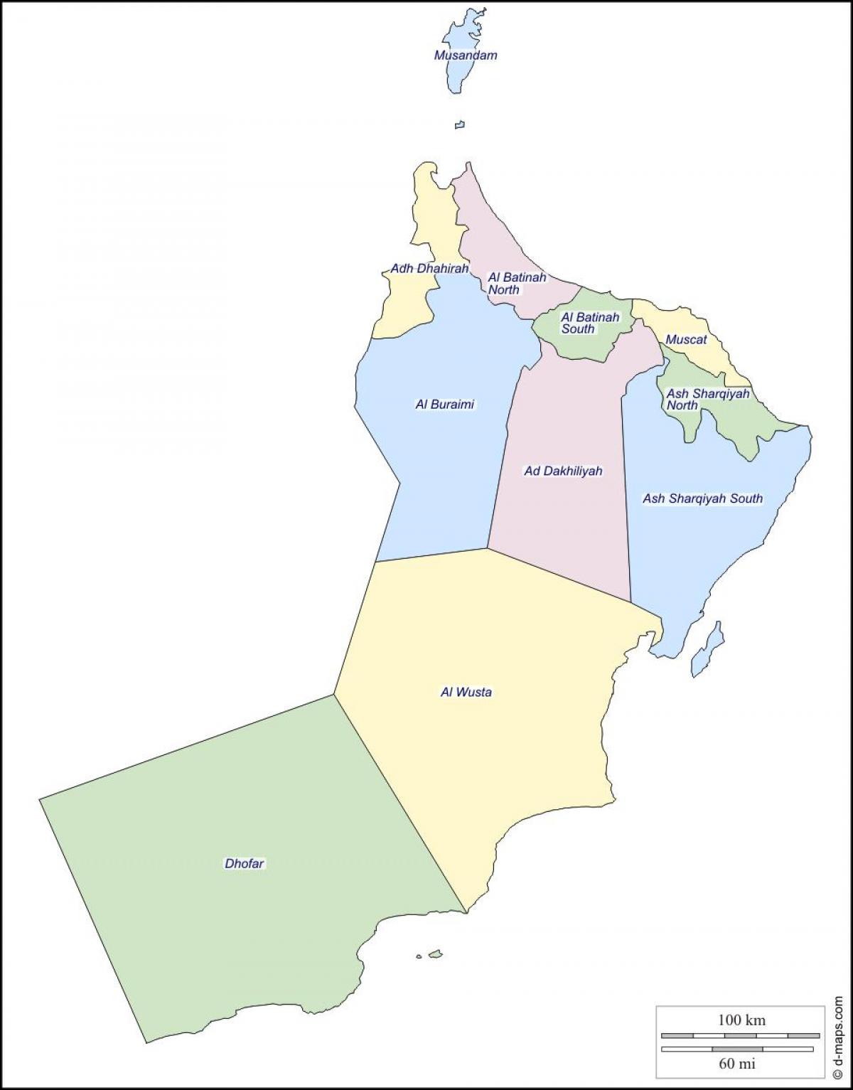 mapa ng Oman governorates